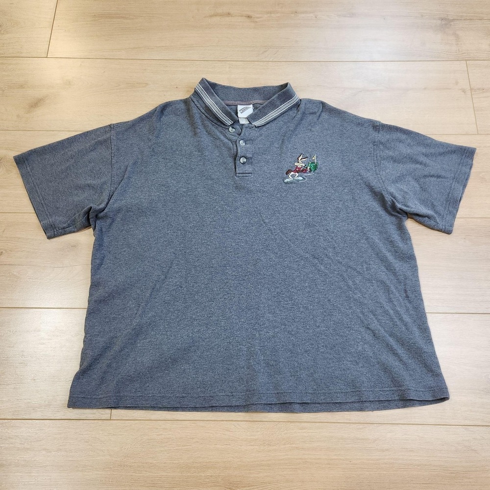 Vintage Warner Bros Studio Store Polo Shirt Mens Large Gray Wile E Coyote Golf